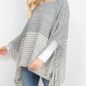 Contemporary Fringe Detailed Poncho Sweater top